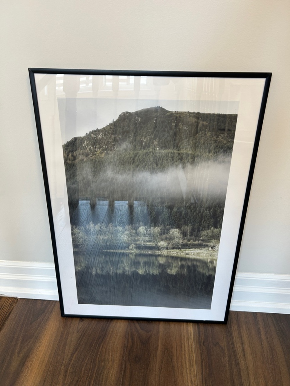 Framed Mountain Lake Landscape Wall Art Print 28” x 20”